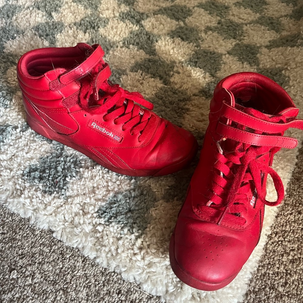 Red Reebok Freestyle High Tops